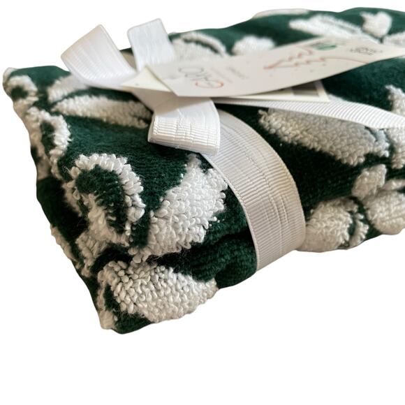 Caro Home Christmas Bow Tip Towels Set of 2 Green & White Holiday Glam New - Picture 5 of 16
